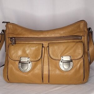 Fossil Tan Leather Crossbody Bag Soft Pebbled Shoulder Purse Organizer Hobo
